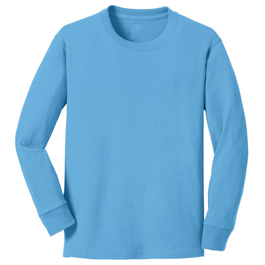 48 Pack Youth Long Sleeve Cotton T-Shirt - Aqua