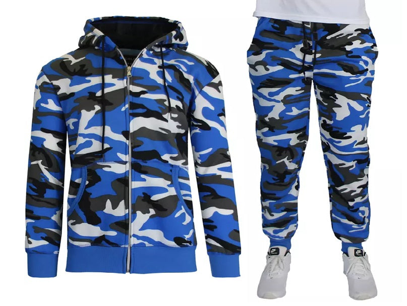 12 Pack Youth 2 Piece Zip Up Camo Sweatsuit - Woodland