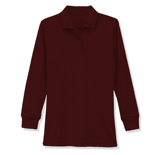 36 Pack Girls Long Sleeve Jersey Knit Polo Shirt - Burgundy