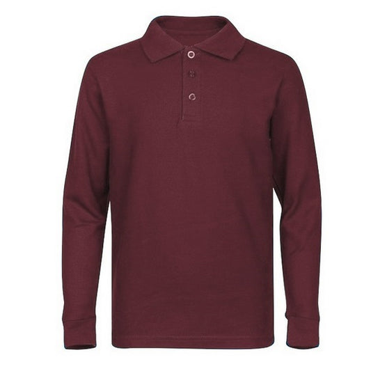 36 Pack Boys Long Sleeve Pique Polo Shirt - Burgundy