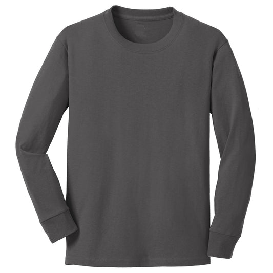 48 Pack Youth Long Sleeve Cotton T-Shirt - Charcoal