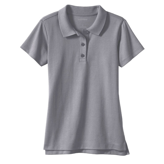 36 Pack Girls Short Sleeve Jersey Knit Polo Shirt - Heather Grey