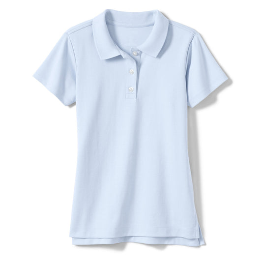 36 Pack Girls Short Sleeve Jersey Knit Polo Shirt - Light Blue