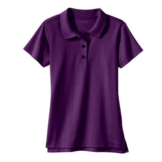 36 Pack Girls Short Sleeve Jersey Knit Polo Shirt - Purple