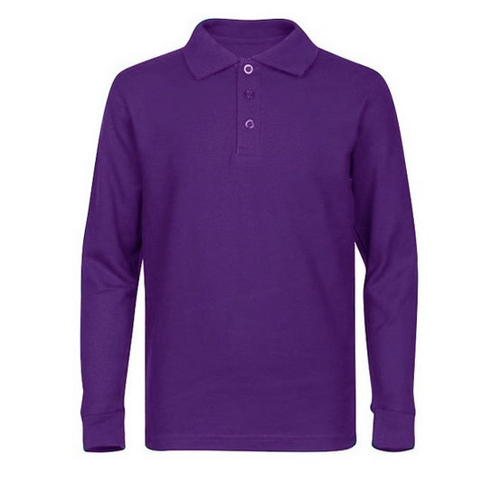 36 Pack Boys Long Sleeve Pique Polo Shirt - Purple