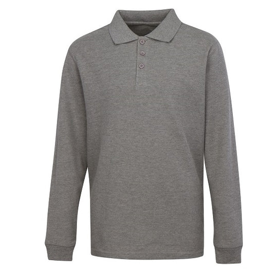 36 Pack Boys Long Sleeve Pique Polo Shirt - Heather Grey