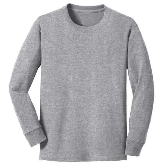 48 Pack Youth Long Sleeve Cotton T-Shirt - Heather Grey