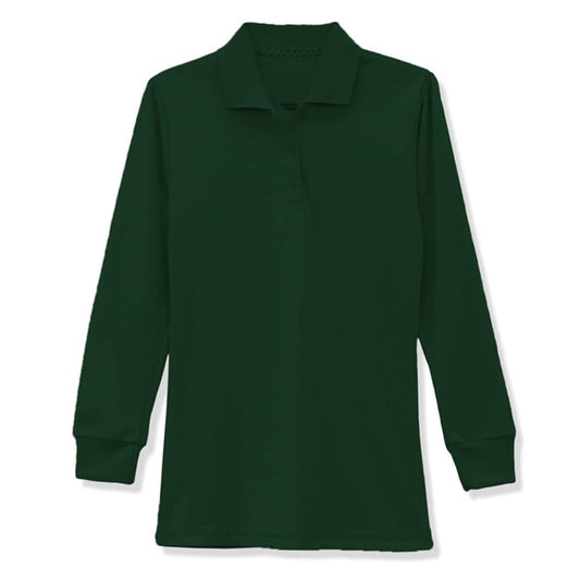 36 Pack Girls Long Sleeve Jersey Knit Polo Shirt - Hunter Green