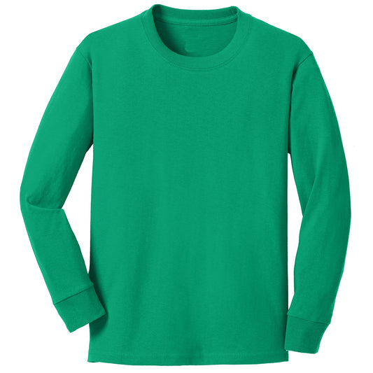 48 Pack Youth Long Sleeve Cotton T-Shirt - Kelly Green