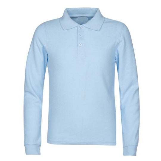 36 Pack Boys Long Sleeve Pique Polo Shirt - Light Blue