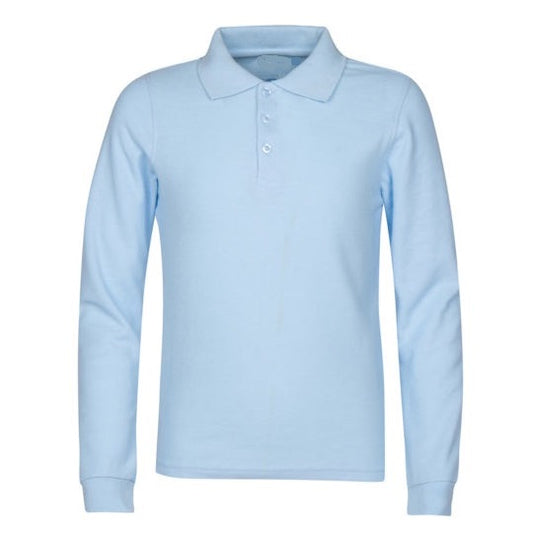 36 Pack Boys Long Sleeve Pique Polo Shirt - Light Blue