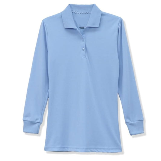 36 Pack Girls Long Sleeve Jersey Knit Polo Shirt - Light Blue