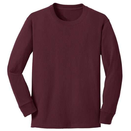 48 Pack Youth Long Sleeve Cotton T-Shirt - Maroon