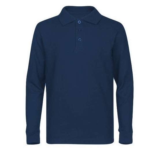 36 Pack Boys Long Sleeve Pique Polo Shirt - Navy