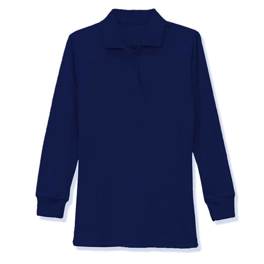 36 Pack Girls Long Sleeve Jersey Knit Polo Shirt - Navy