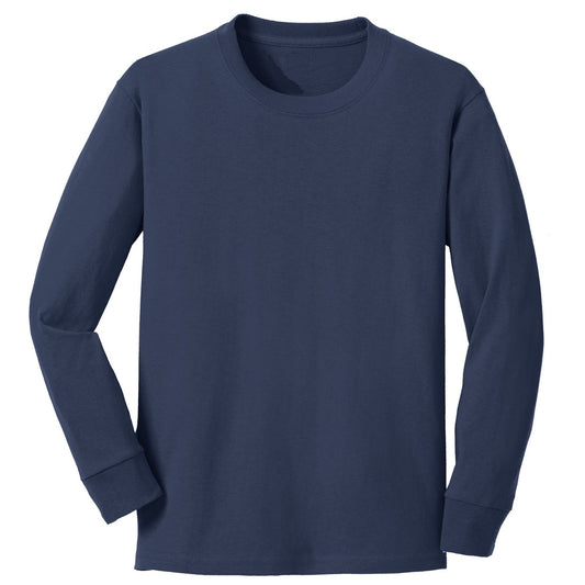 48 Pack Youth Long Sleeve Cotton T-Shirt - Navy