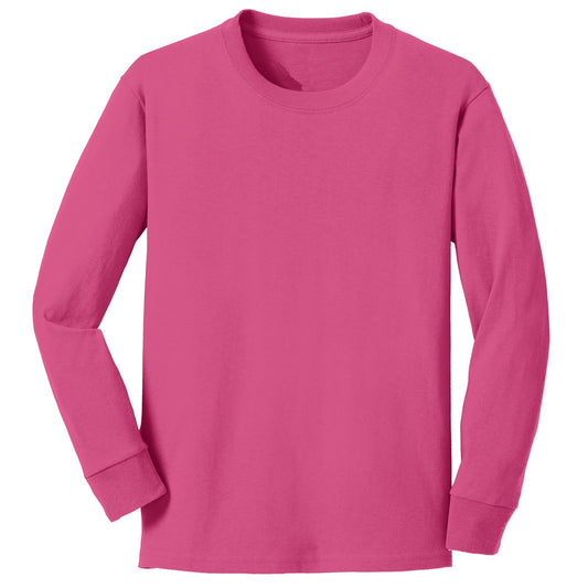 48 Pack Youth Long Sleeve Cotton T-Shirt - Pink