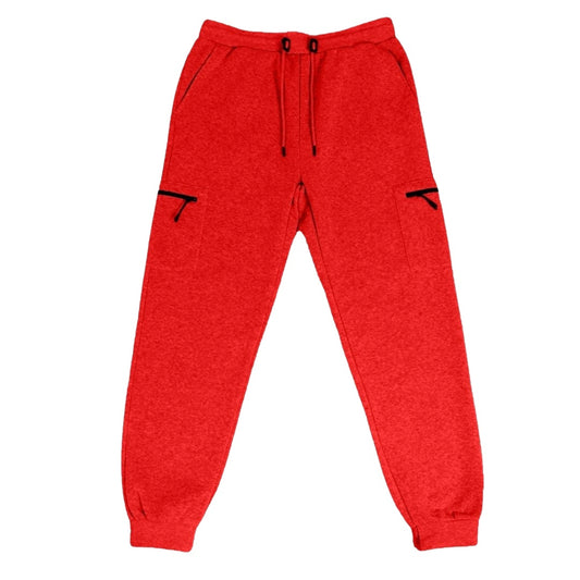 24 Pack Youth Fleece Cargo Sweatpants with Zipper Pockets - Red