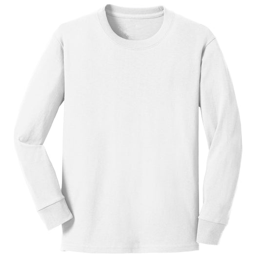 48 Pack Youth Long Sleeve Cotton T-Shirt - White