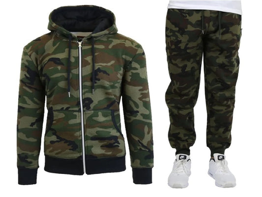 12 Pack Youth 2 Piece Zip Up Camo Sweatsuit - Woodland